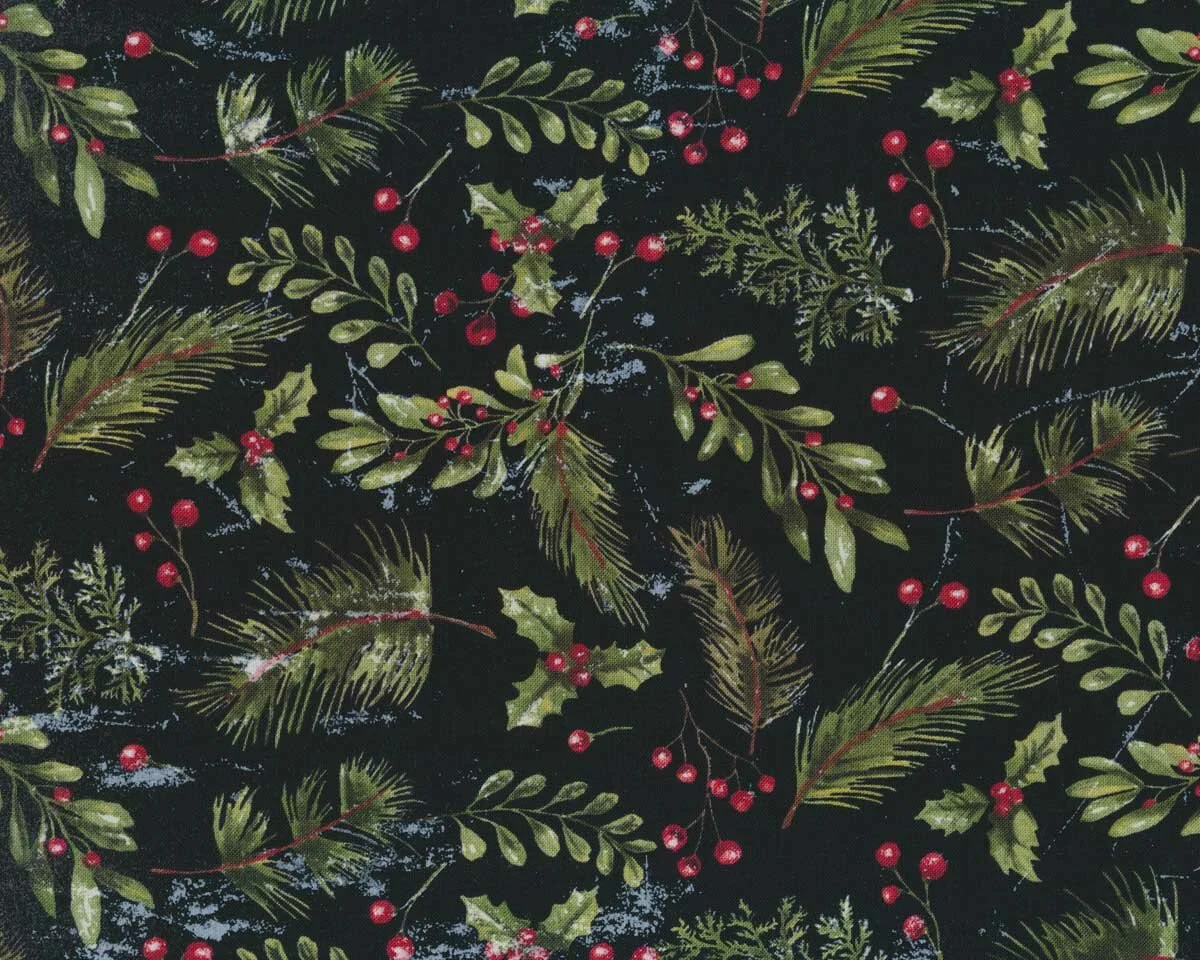 Patchworkstoff ECLECTIC ELEMENTS YULETIDE, Tannengrün, schwarz, Tim Holtz