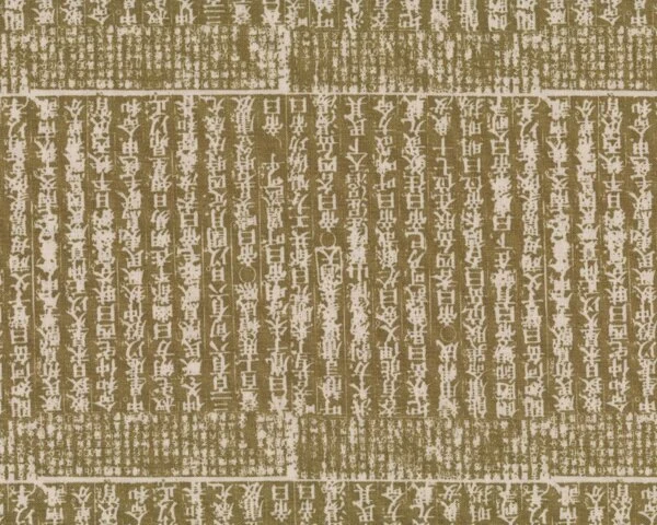 Patchworkstoff EMPIRE ORACLE, asiatische Schriftzeichen, gedecktes olive