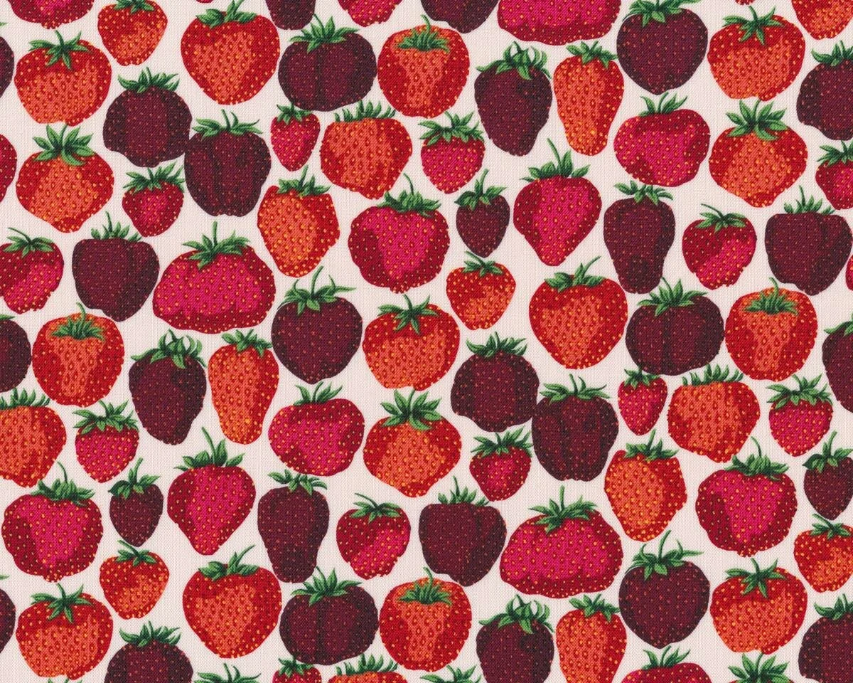 Patchworkstoff ENGLISH GARDEN, Erdbeeren, weiß-weinrot