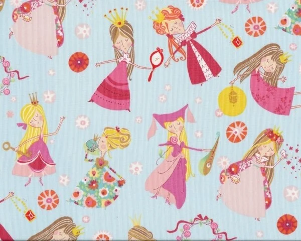 Patchworkstoff FAIR MAIDENS mit lieblichen Prinzessinnen und Feen, helles hellblau-pink