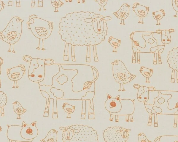Patchworkstoff "Farm" mit Bauernhof-Tieren, natur-beige