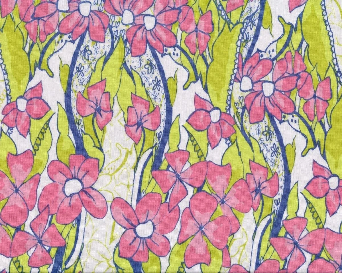 Patchworkstoff FEATHER FLOCK, Blumenranken, altrosa-helles apfelgrün