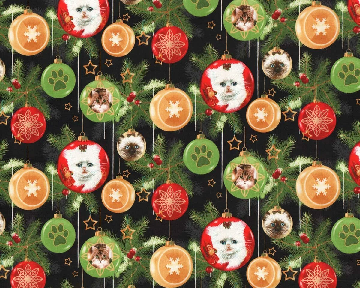 Patchworkstoff FIRESIDE KITTENS, Katzen-Kugeln, Henry Glass