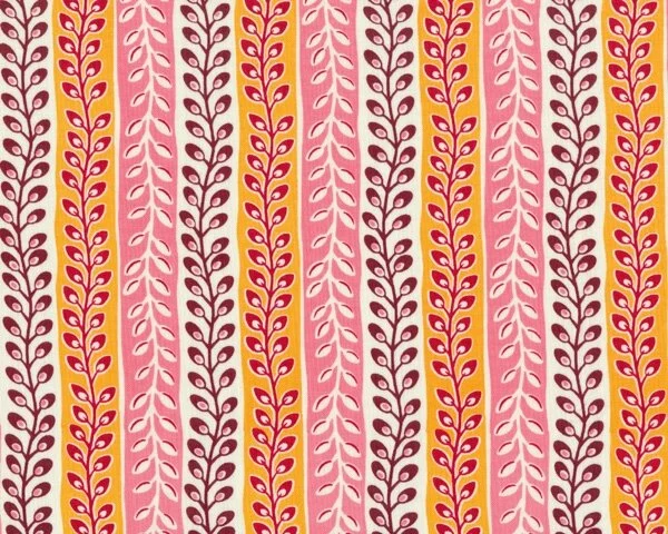 Patchworkstoff "Flea Market Fancy", Bänder mit Blattzweigen, fuchsiarot-rosa-gedecktes orange