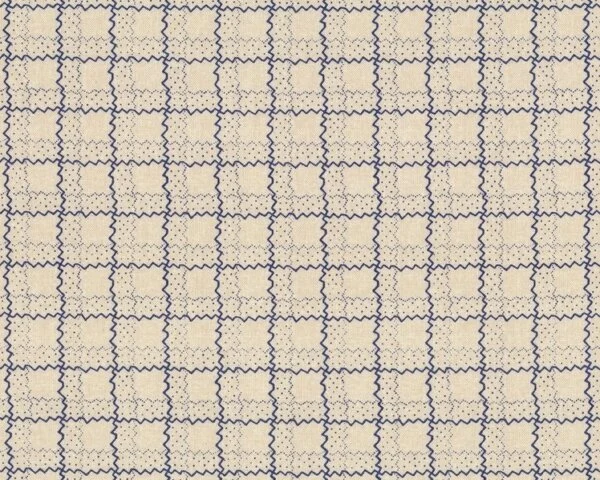 Patchworkstoff "Fleur Rouge" mit gepunktetem Zacken-Karo, dunkelblau-helles beige