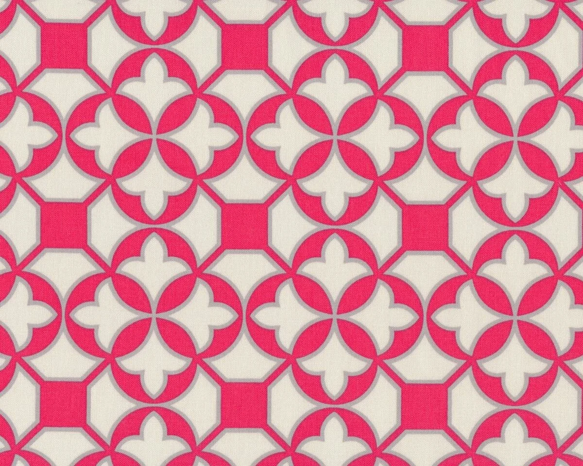 Patchworkstoff FLORA TRELLIS, Vierblatt-Ornament-Muster, pastellrot-natur hell