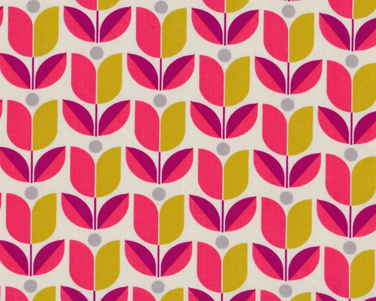 Patchworkstoff FLORA TULIP, Tulpen, goldgelb-pastellrot