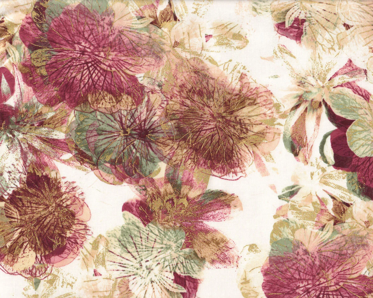 Patchworkstoff FLORAL IMPRESSIONS, Stempelblumen, aubergine