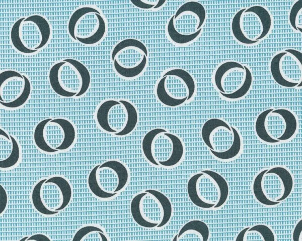 Patchworkstoff FLORENCE mit großen Kringel auf Zackenstreifen, himmelblau-dunkelgrau