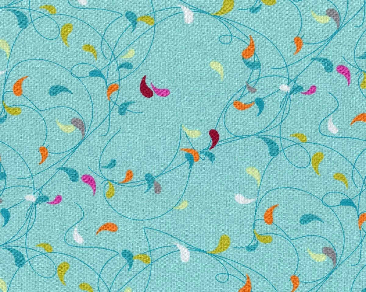 Patchworkstoff FLOW, Ranken mit Blättchen, helles türkis-türkis, Moda Fabrics
