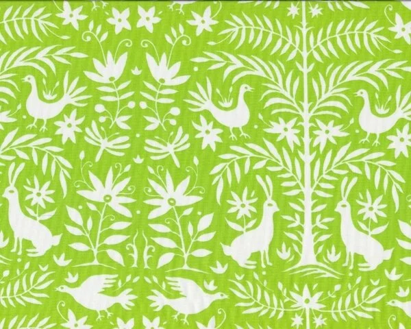 Patchworkstoff FOLKLORE, Hasen und Rebhühner, hellgrün, Moda Fabrics