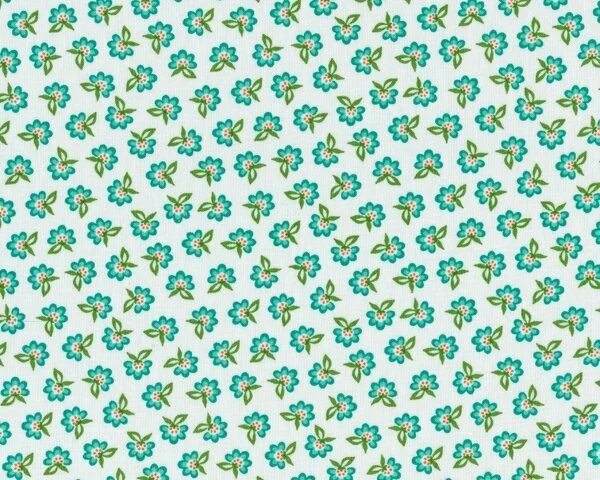 Patchworkstoff FOLKLORE, Streublümchen, gebrochenes weiß-türkisgrün, Moda Fabrics