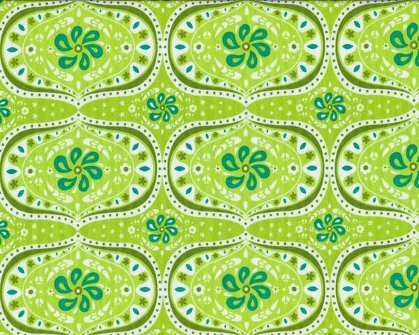 Patchworkstoff FOLKLORE, Wirbel-Blüten-Ornament, hellgrün, Moda Fabrics