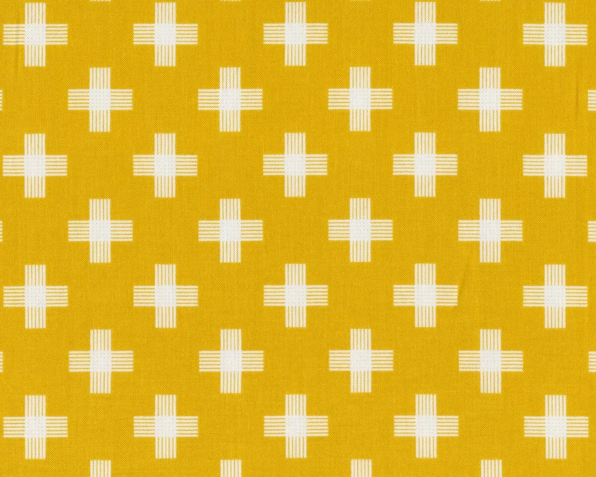 Patchworkstoff FOUR CORNERS, Kreuze, senfgelb-weiß