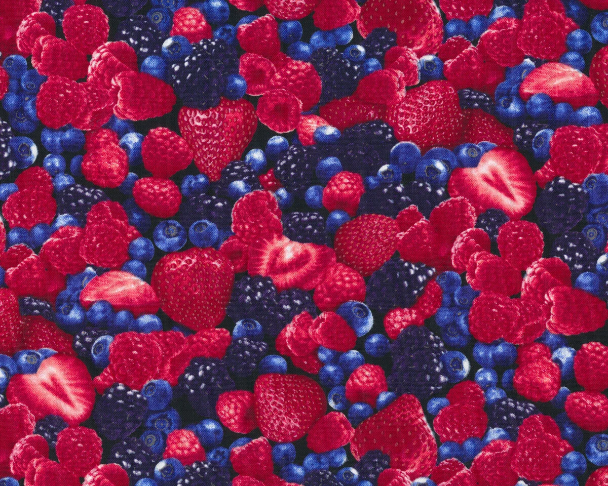 Patchworkstoff FRUIT BERRY, Beeren-Mix, rot-dunkles pflaume