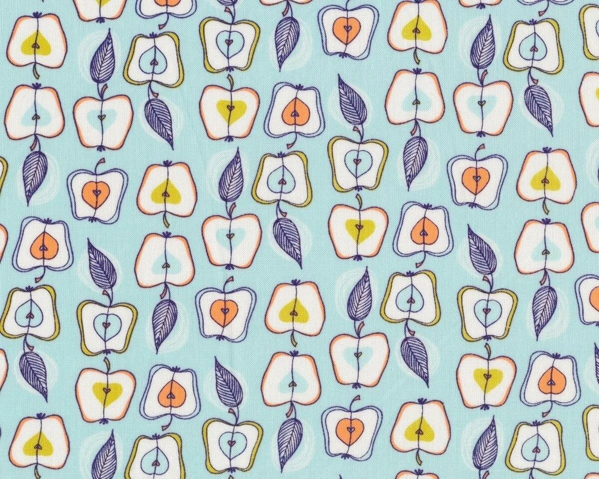 Patchworkstoff FRUIT STAND, Comic-Äpfel, helles hellblau