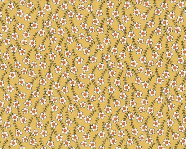 Patchworkstoff "Gail" mit kleinen Comic-Blümchen, stumpfes pastellgelb