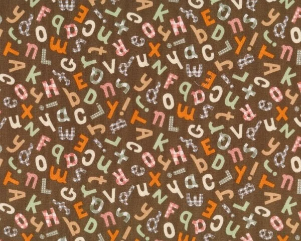 Patchworkstoff GINGHAM ABC's, Buchstaben, braun-orange