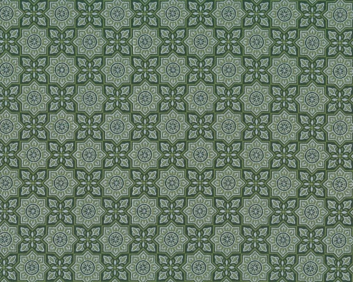 Patchworkstoff GOLD & SILBER CHRISTMAS, Blüten-Fliesenmuster, dunkelgrün-silber metallic