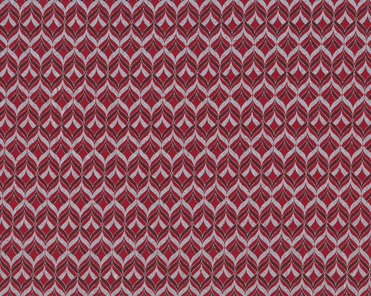 Patchworkstoff GOLD & SILBER CHRISTMAS, Oval-Rauten-Gitter, dunkelrot-silber metallic