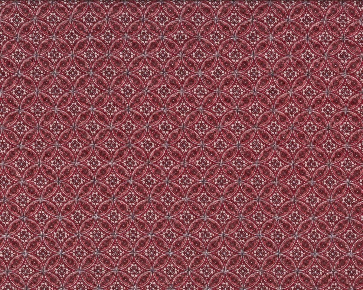Patchworkstoff GOLD & SILBER CHRISTMAS, Zirkelkreis-Blüten, pastellrot-silber metallic
