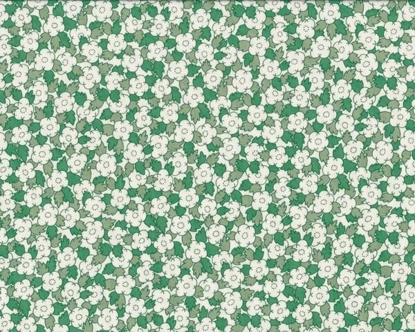 Patchworkstoff GRACE, runde Blümchen, grün-gebrochenes weiß
