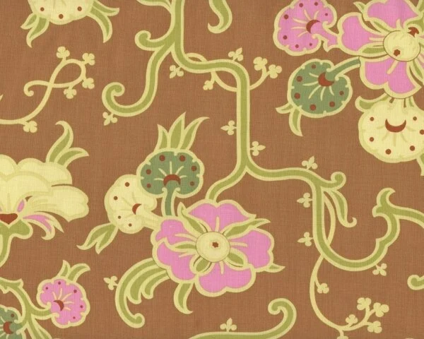 Patchworkstoff GYPSY CARAVAN mit Rankenblüten, hellbraun-rosa