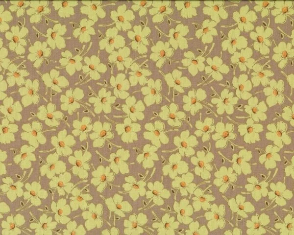 Patchworkstoff GYPSY CARAVAN mit Streublümchen, limette-schlammbraun