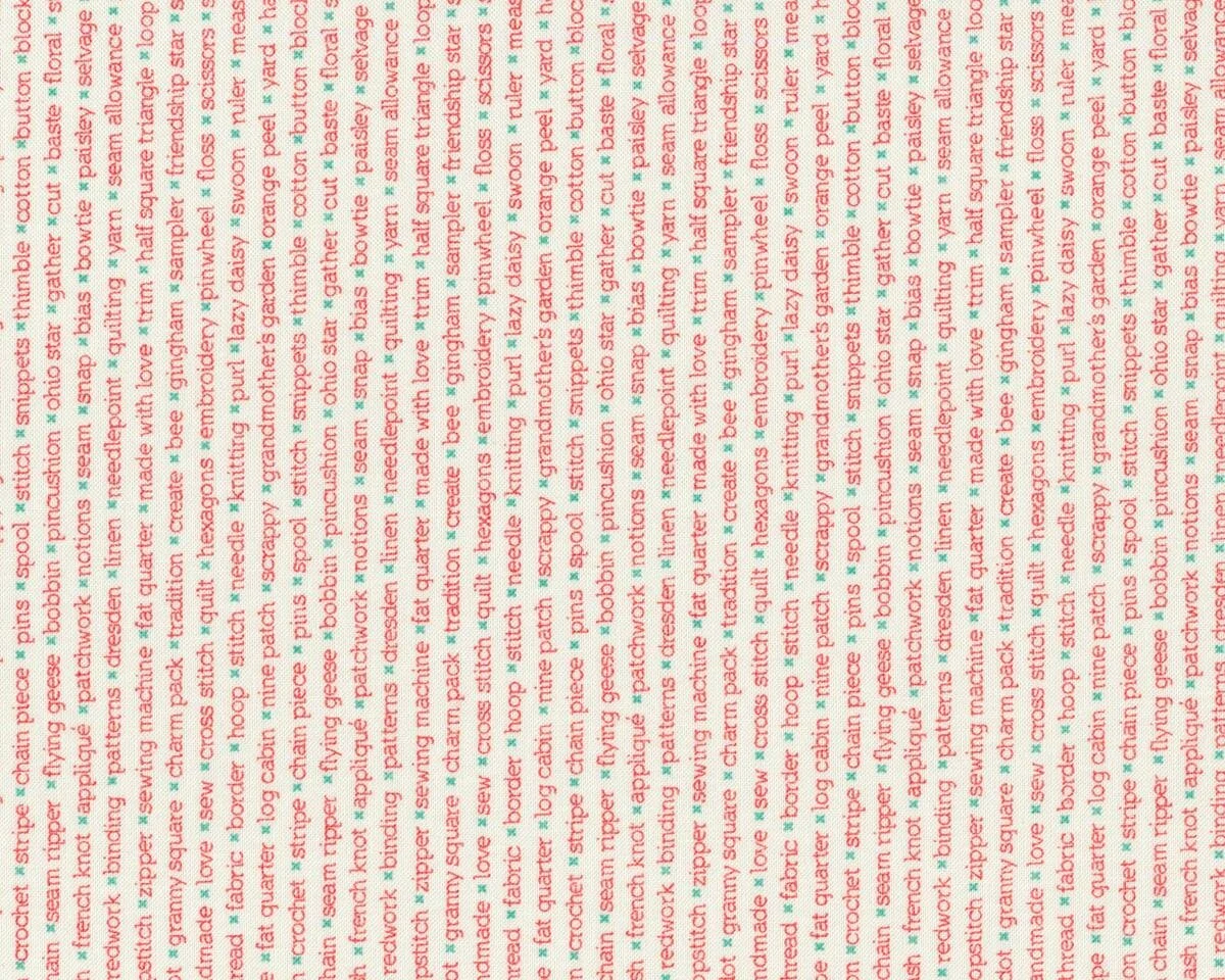 Patchworkstoff HANDMADE, Schriftzeilen, rot-türkis, Moda Fabrics
