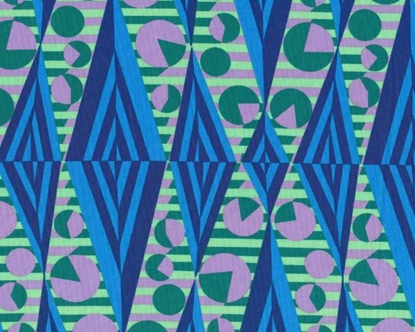 Patchworkstoff HAPI GLOW, Zacken-Kreise-Muster, aqua-helllila-hellgrün