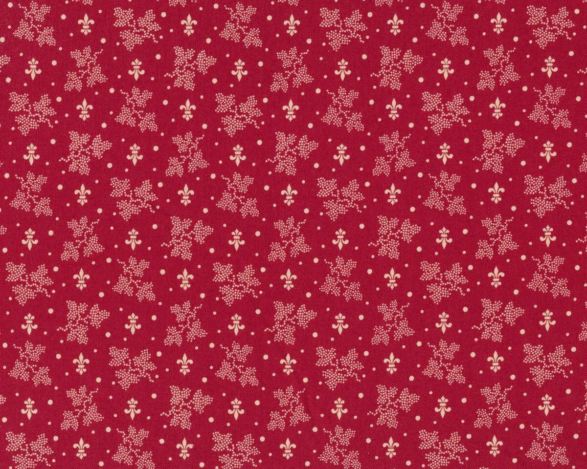 Patchworkstoff HERITAGE REDS, Punkte-Blätter, dunkelrot-creme