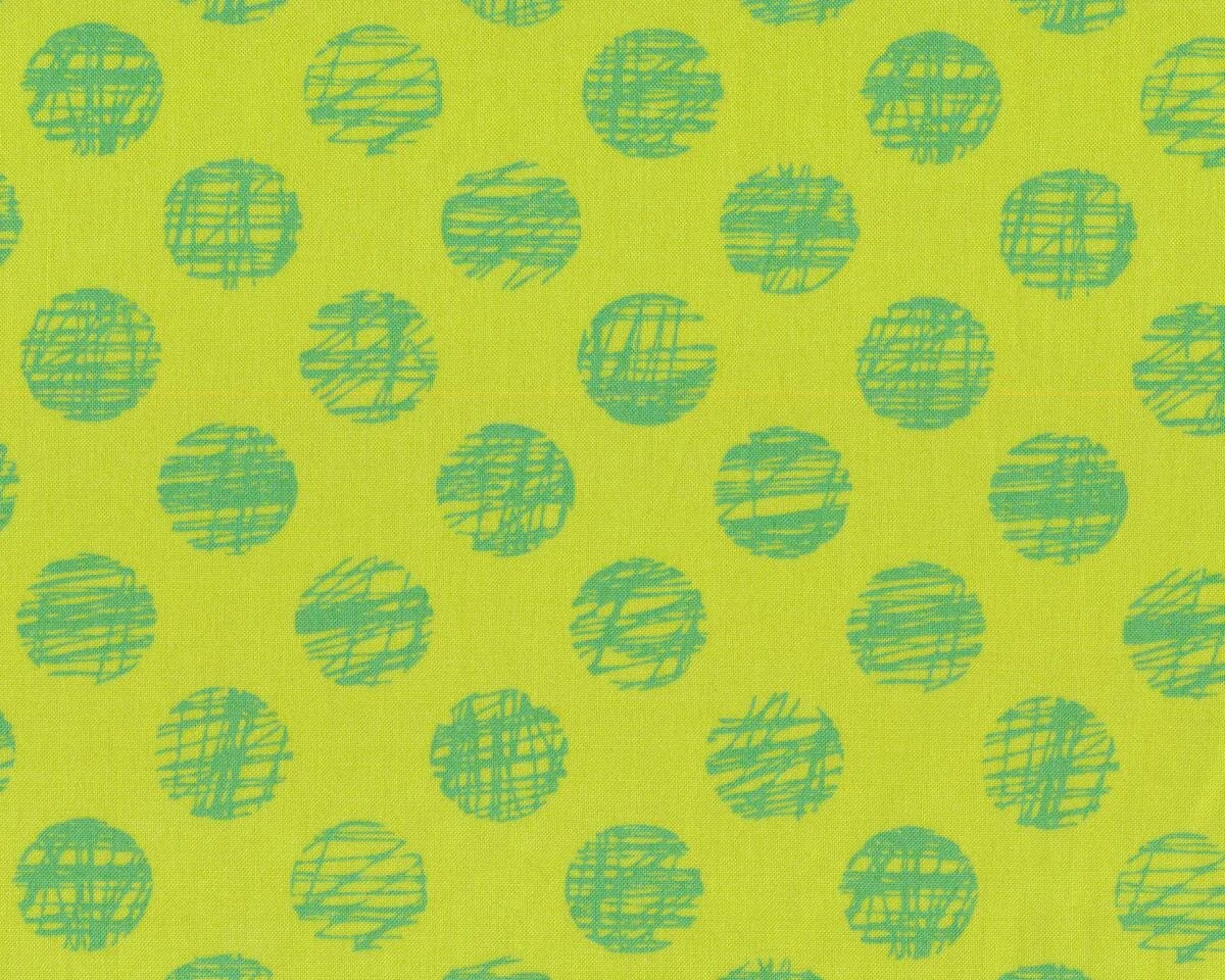 Patchworkstoff HEY DOT, Kritzel-Kreise, apfelgrün-türkis, Moda Fabrics