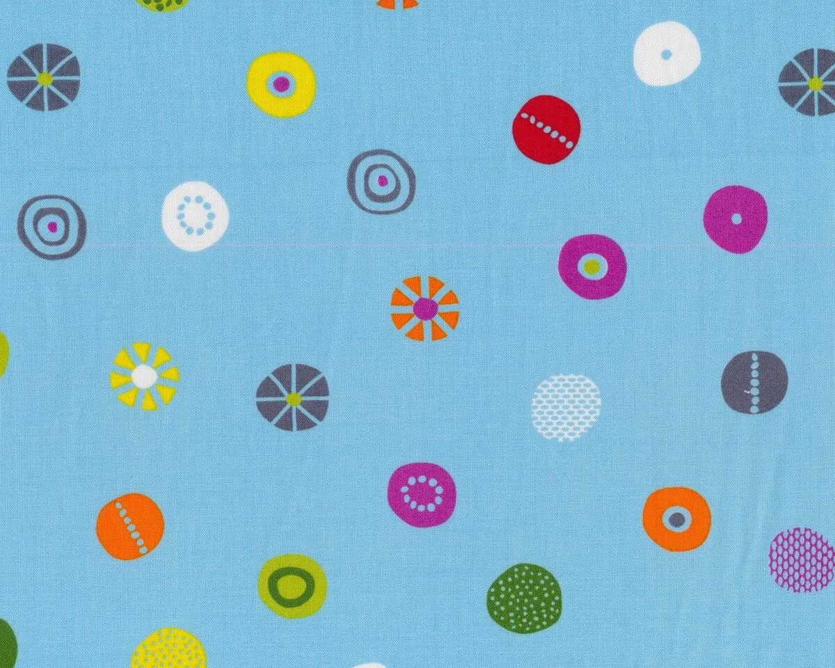 Patchworkstoff HEY DOT, Musterkreise, himmelblau-fuchsialila, Moda Fabrics