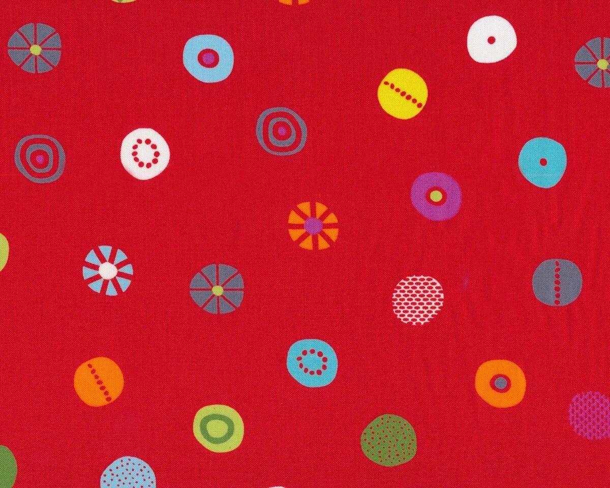 Patchworkstoff HEY DOT, Musterkreise, rot-steingrau, Moda Fabrics