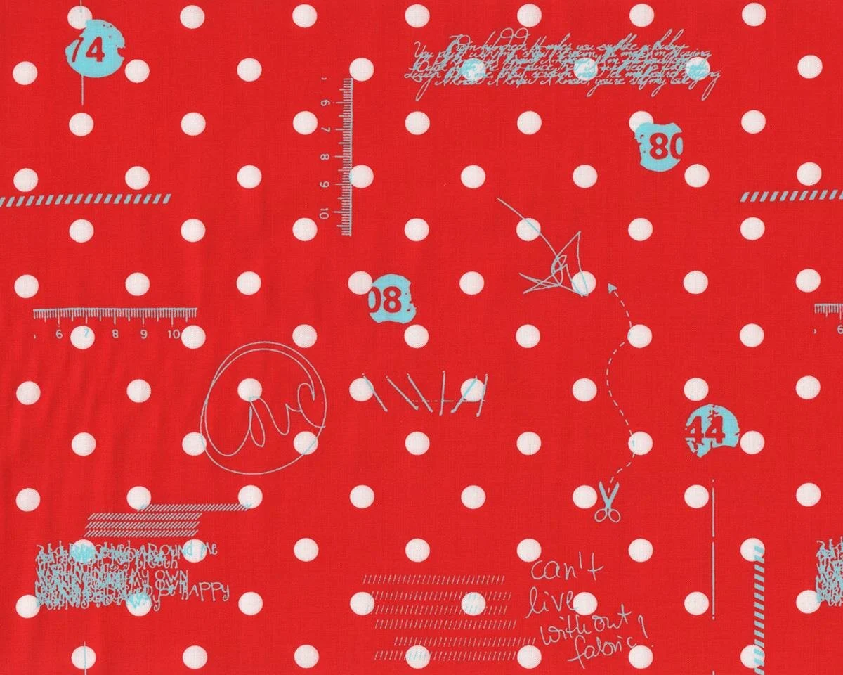 Patchworkstoff HEY DOT, Polka Dots und Skizzen, rot-gebrochenes weiß, Moda Fabrics