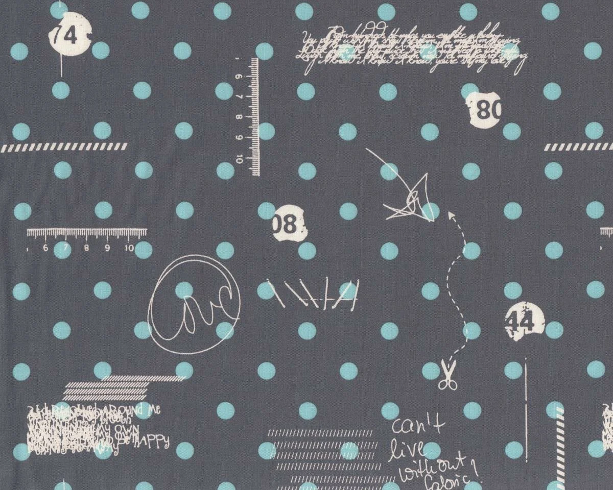 Patchworkstoff HEY DOT, Polka Dots und Skizzen, steingrau-himmelblau, Moda Fabrics