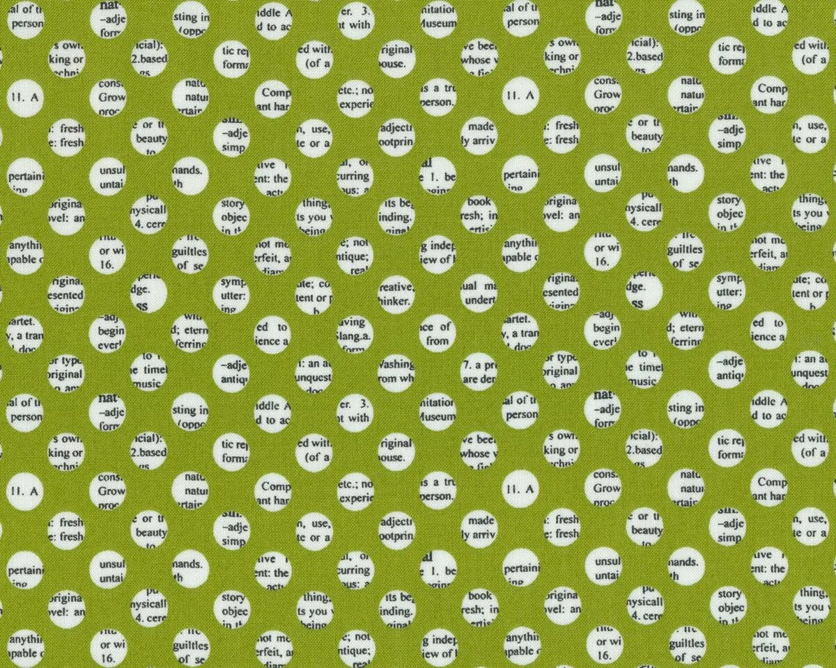 Patchworkstoff HOLLYS TREE FARM, Schrift-Kreise, gedecktes limette, Moda Fabrics