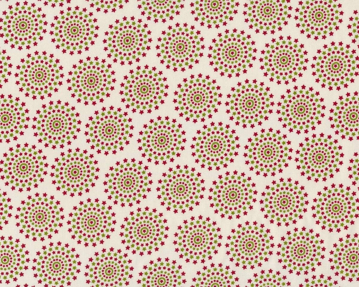 Patchworkstoff HOLLYS TREE FARM, Sternchen-Kreise, dunkelrot-gedecktes limette, Moda Fabrics