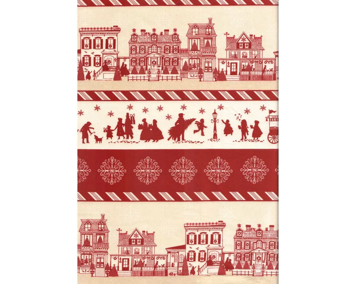 Patchworkstoff HOME FOR THE HOLIDAYS, Bordürestreifen, rot-creme, Studio E