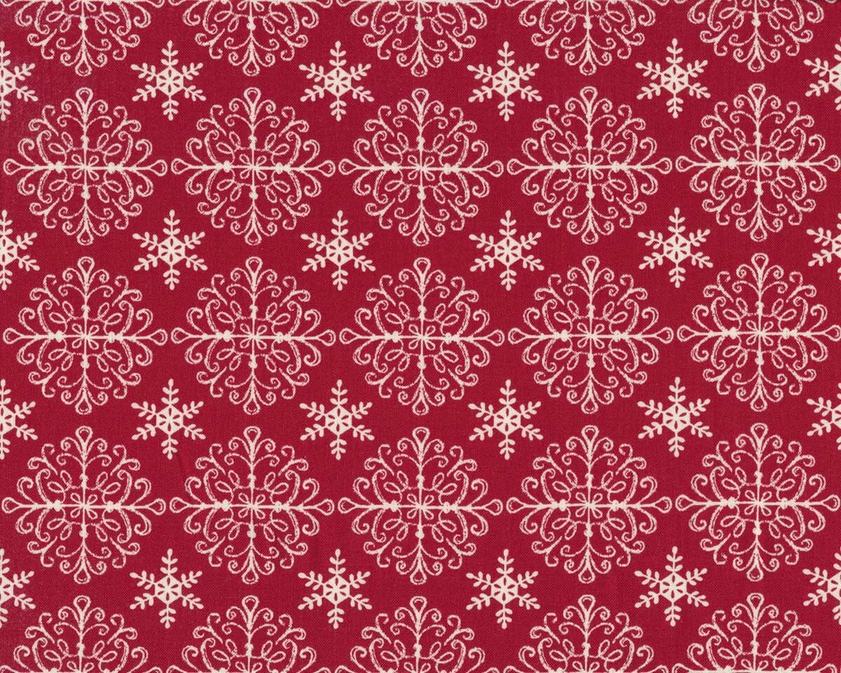 Patchworkstoff HOME FOR THE HOLIDAYS, Eiskristalle, dunkelrot, Studio E