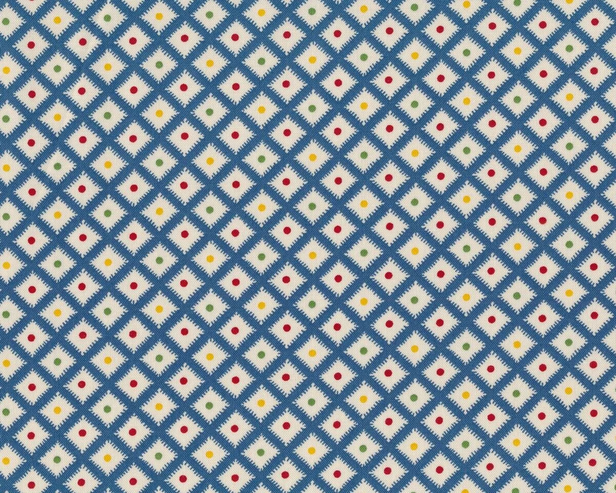 Patchworkstoff HOP, SKIP AND A JUMP, Punkte-Rautengitter, stumpfes blau, Moda Fabrics