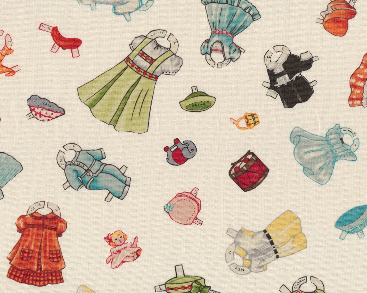 Patchworkstoff HOP, SKIP AND A JUMP, Puppenkleider, hellbeige, Moda Fabrics