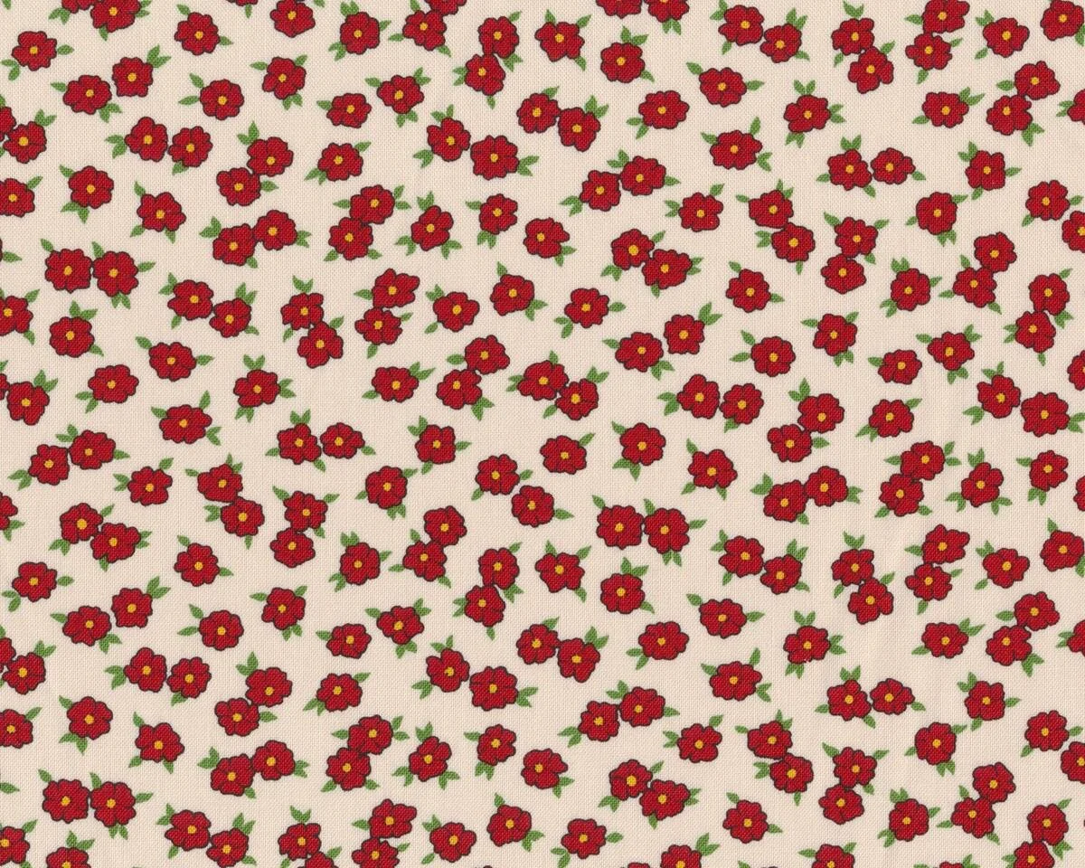 Patchworkstoff HOP, SKIP AND A JUMP, Streublümchen, rot, Moda Fabrics