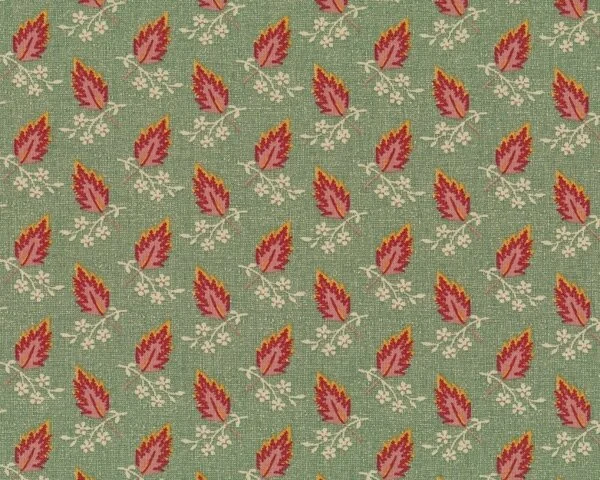 Patchworkstoff JELLY BEAN, Blatt mit Blütenzweig, schilfgrün-gedecktes rot, Moda Fabrics