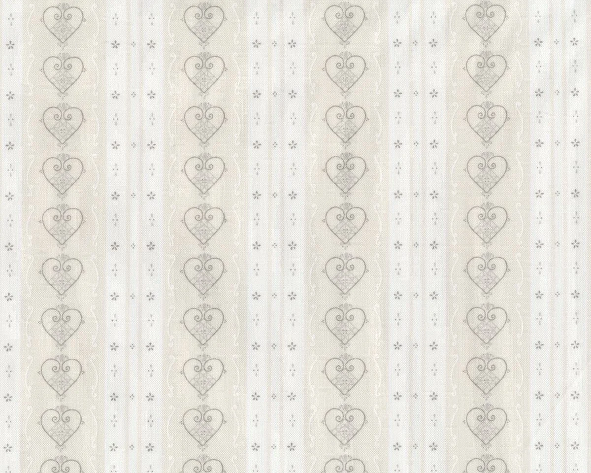 Patchworkstoff JOL, Bordürestreifen mit Herzen, helles beige-steingrau, Moda Fabrics