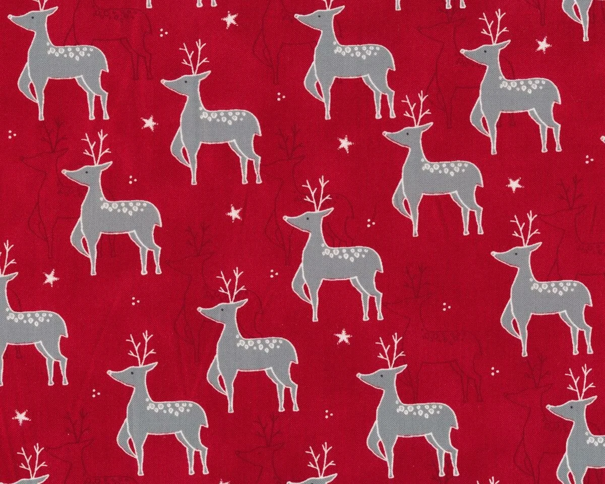 Patchworkstoff JOL, Rentiere, dunkelrot-helles steingrau, Moda Fabrics