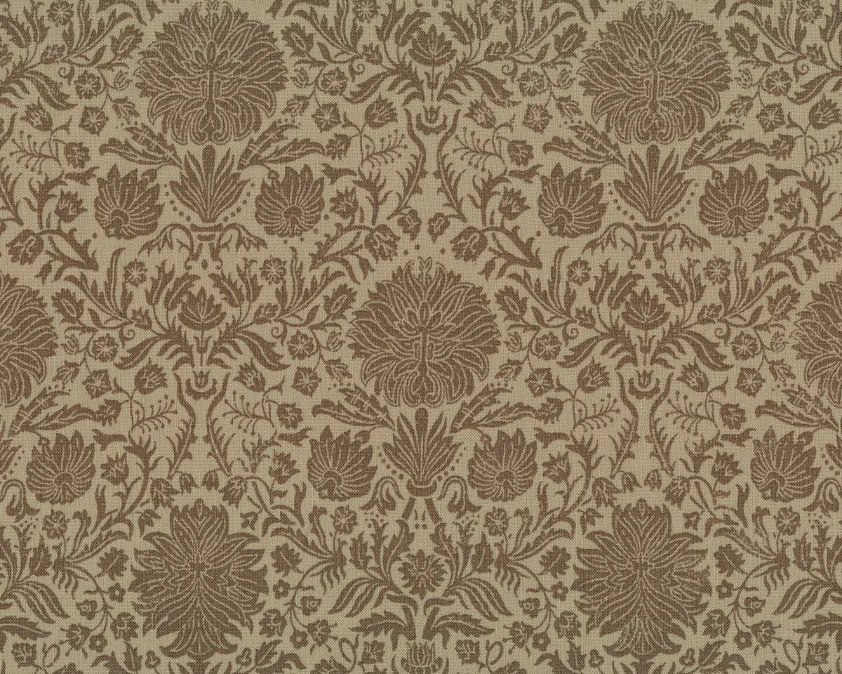 Patchworkstoff JOYEUX NOEL, Ornament-Blumen-Muster, schlammbraun-beigegrau, Moda Fabrics