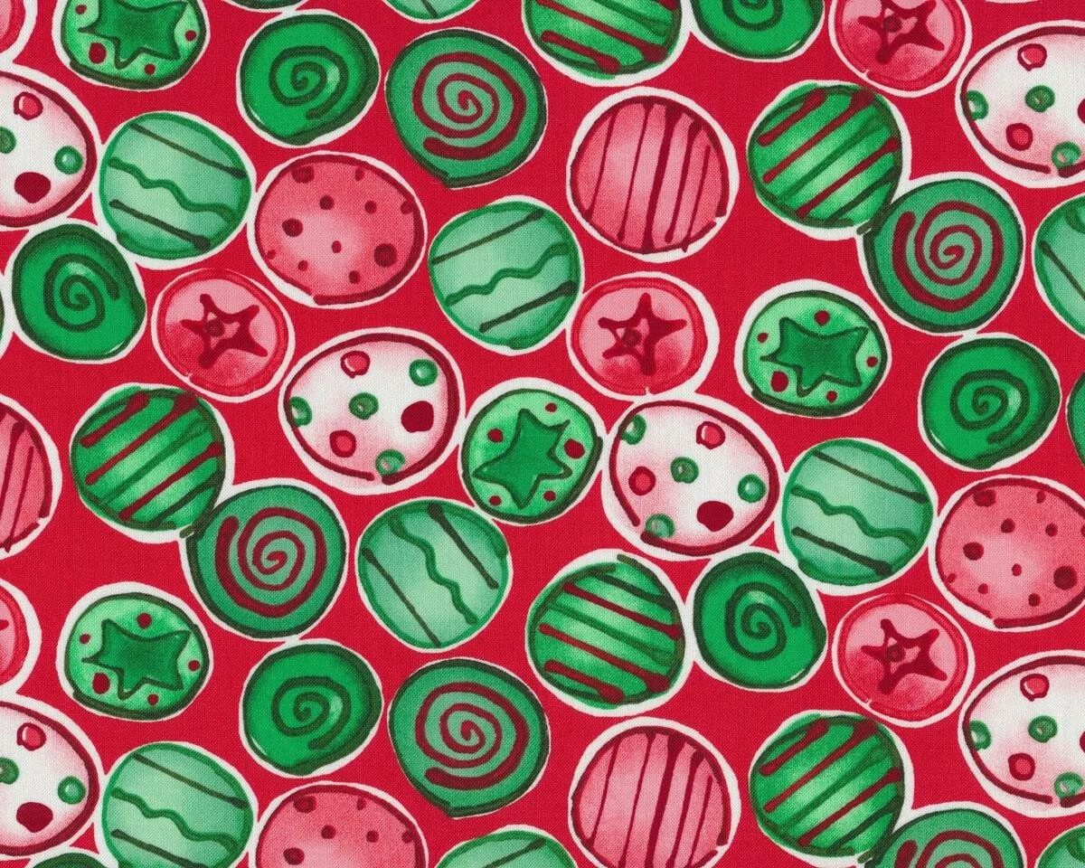 Patchworkstoff JOYFUL HOLIDAY, Weihnachtsbaumkugeln, gedecktes rot