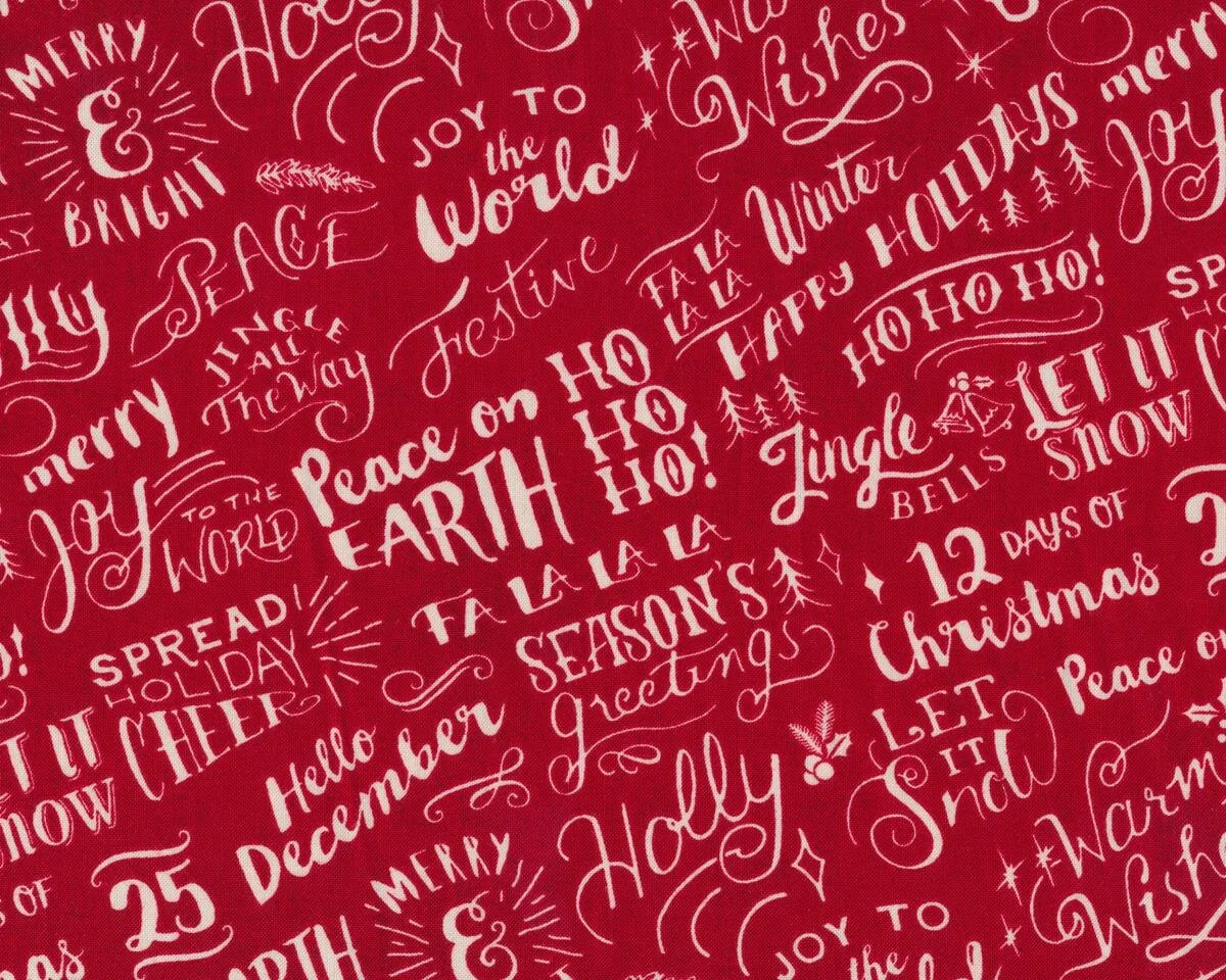 Patchworkstoff JUNIPER BERRY, Weihnachtsschrift, rot-antikweiß, Moda Fabrics