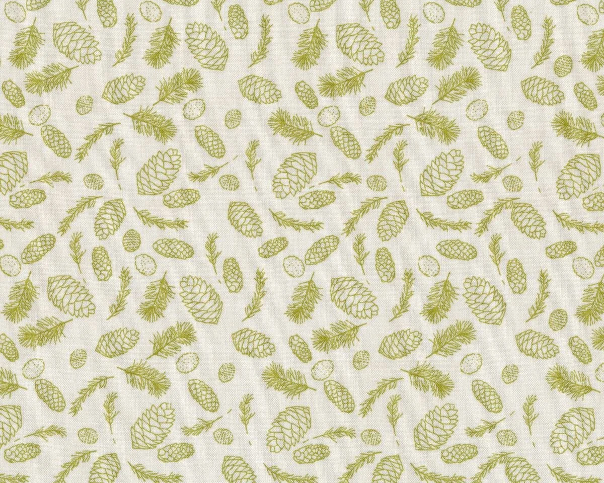 Patchworkstoff JUNIPER BERRY, Zapfen und Tannengrün, antikweiß-dunkles limette, Moda Fabrics